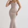 Violette Mushroom Satin Fishtail Gown Violette Mushroom Satin Fishtail Gown