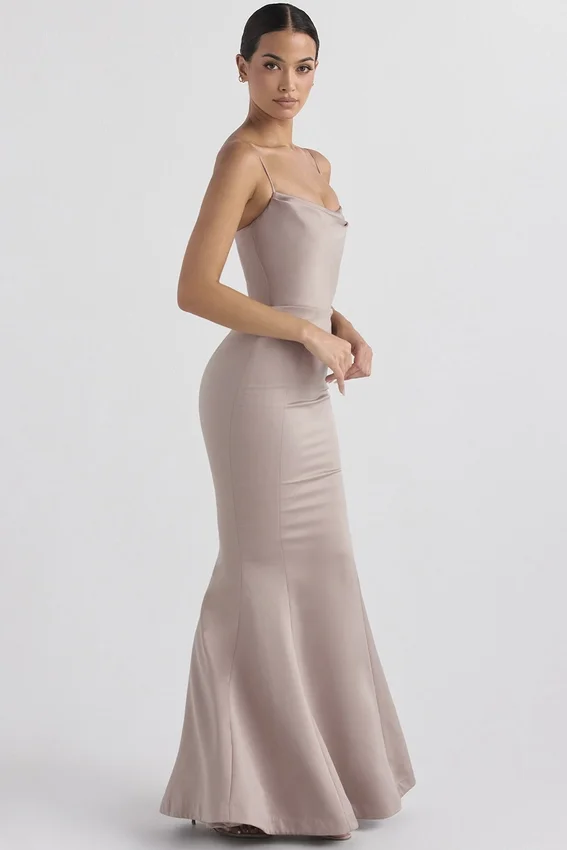 Violette Mushroom Satin Fishtail Gown Violette Mushroom Satin Fishtail Gown