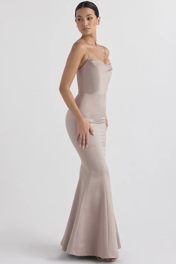 Violette Mushroom Satin Fishtail Gown Violette Mushroom Satin Fishtail Gown