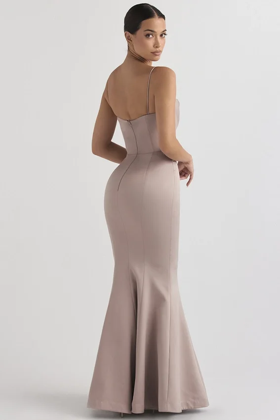 Violette Mushroom Satin Fishtail Gown Violette Mushroom Satin Fishtail Gown