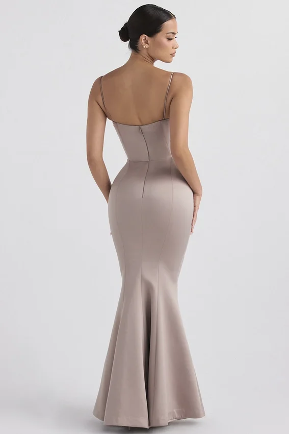 Violette Mushroom Satin Fishtail Gown Violette Mushroom Satin Fishtail Gown