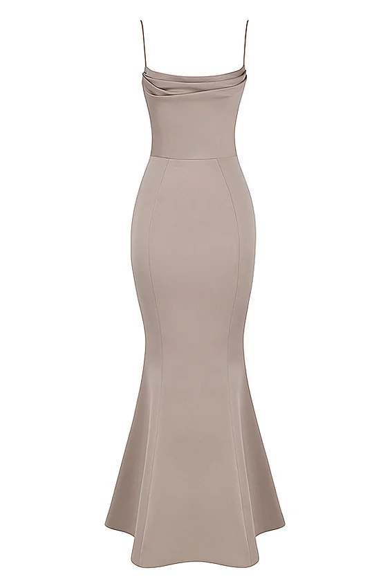 Violette Mushroom Satin Fishtail Gown Violette Mushroom Satin Fishtail Gown