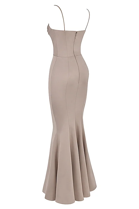 Violette Mushroom Satin Fishtail Gown Violette Mushroom Satin Fishtail Gown