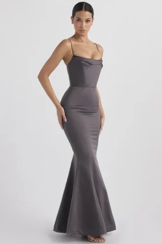 Violette Shadow Satin Fishtail Gown