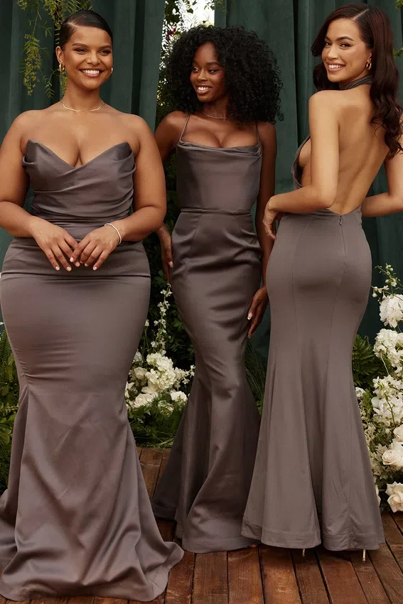 Violette Shadow Satin Fishtail Gown Violette Shadow Satin Fishtail Gown