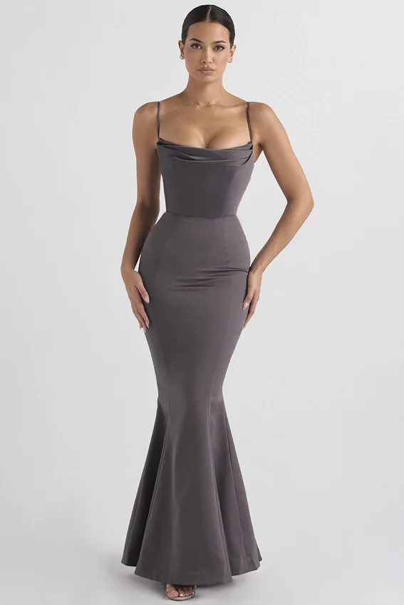Violette Shadow Satin Fishtail Gown Violette Shadow Satin Fishtail Gown