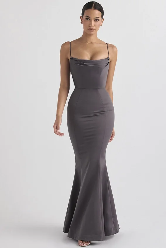 Violette Shadow Satin Fishtail Gown Violette Shadow Satin Fishtail Gown