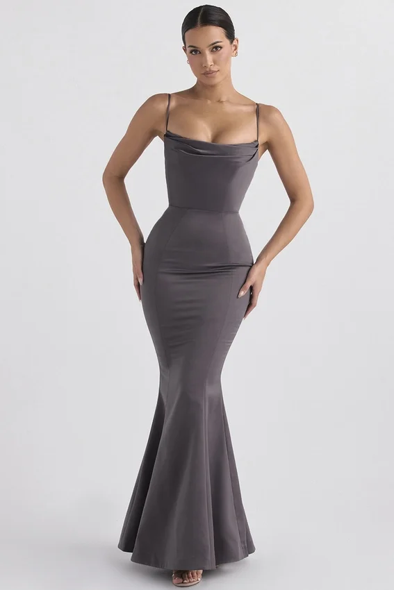 Violette Shadow Satin Fishtail Gown Violette Shadow Satin Fishtail Gown