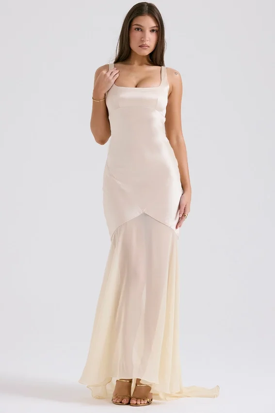 Vittoria Champagne Chiffon Floor Length Gown Vittoria Champagne Chiffon Floor Length Gown