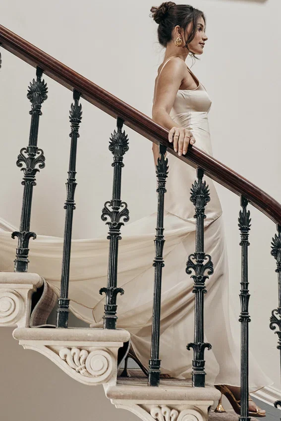 Vittoria Champagne Chiffon Floor Length Gown Vittoria Champagne Chiffon Floor Length Gown