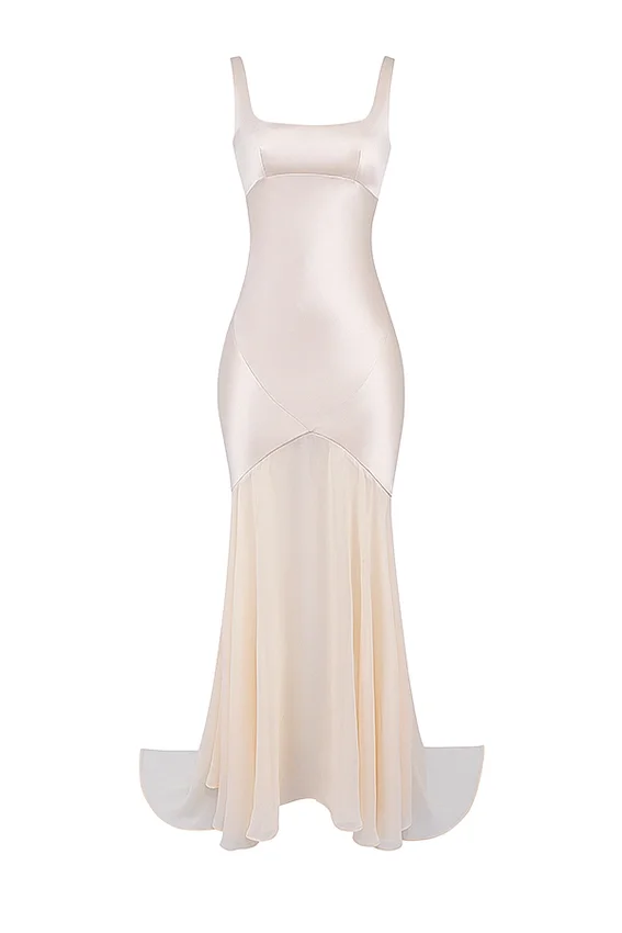 Vittoria Champagne Chiffon Floor Length Gown Vittoria Champagne Chiffon Floor Length Gown