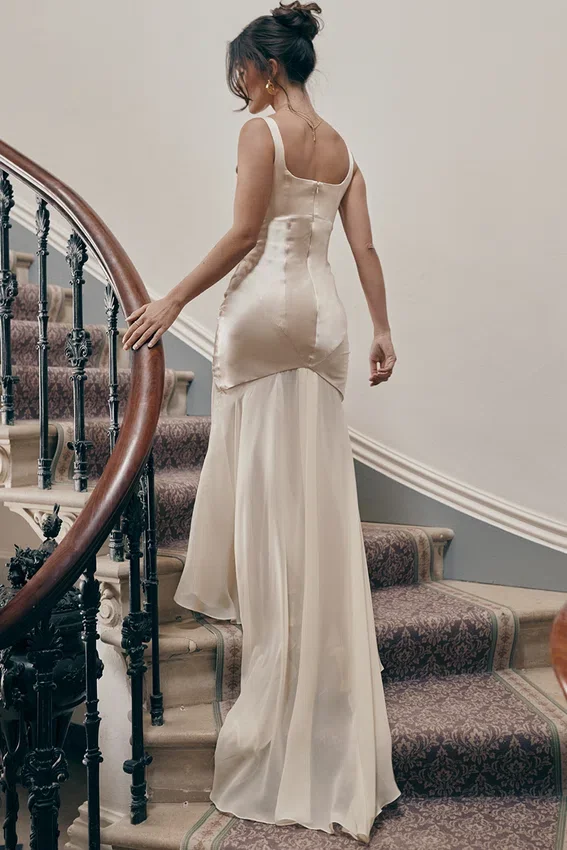 Vittoria Champagne Chiffon Floor Length Gown Vittoria Champagne Chiffon Floor Length Gown