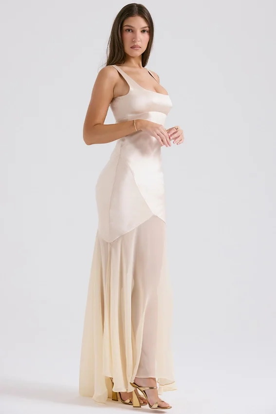 Vittoria Champagne Chiffon Floor Length Gown Vittoria Champagne Chiffon Floor Length Gown