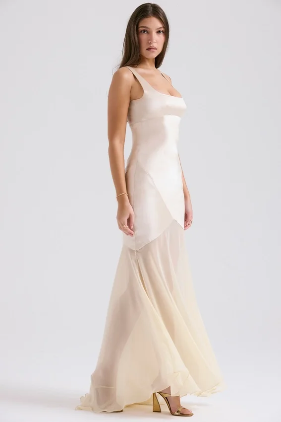 Vittoria Champagne Chiffon Floor Length Gown Vittoria Champagne Chiffon Floor Length Gown