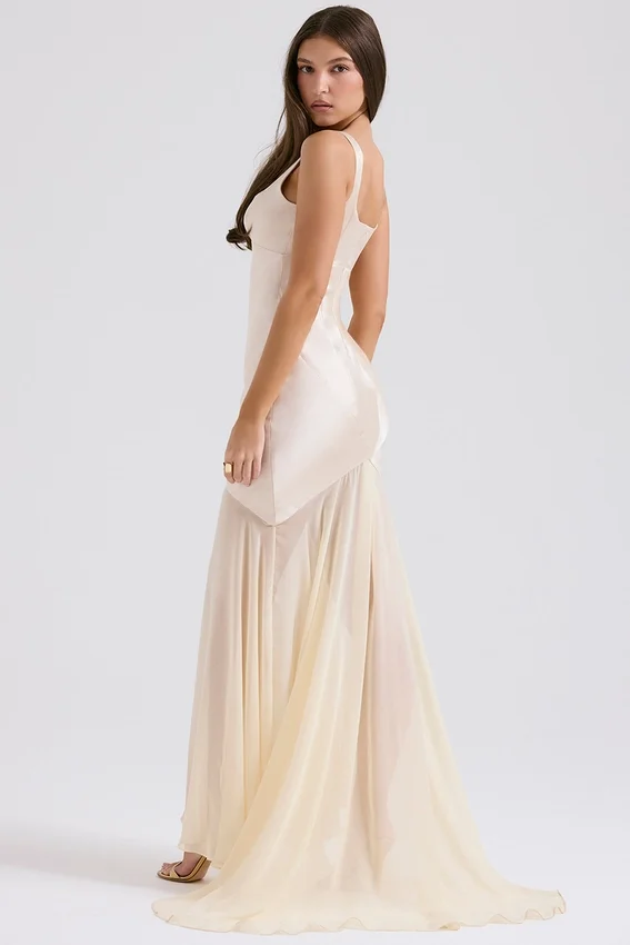 Vittoria Champagne Chiffon Floor Length Gown Vittoria Champagne Chiffon Floor Length Gown