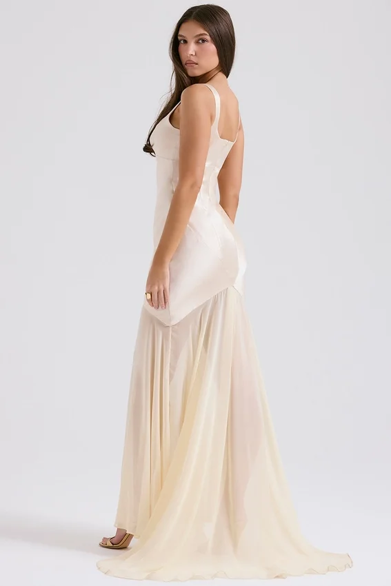 Vittoria Champagne Chiffon Floor Length Gown Vittoria Champagne Chiffon Floor Length Gown
