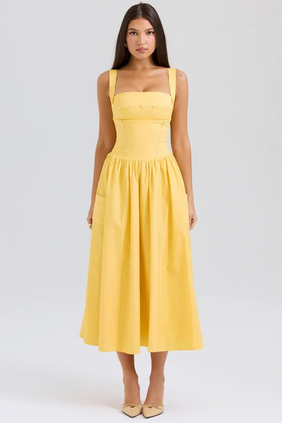 Vivien Apricot Cotton Midi Sundress Vivien Apricot Cotton Midi Sundress