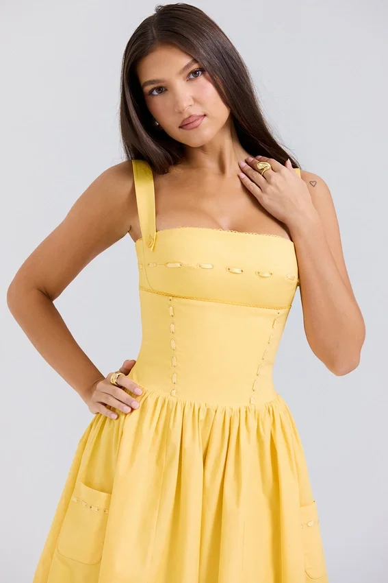 Vivien Apricot Cotton Midi Sundress Vivien Apricot Cotton Midi Sundress