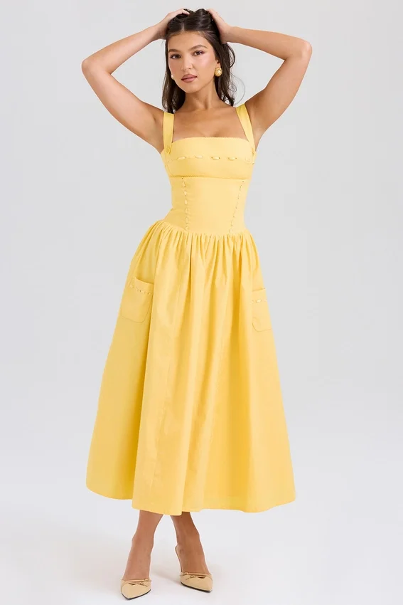 Vivien Apricot Cotton Midi Sundress Vivien Apricot Cotton Midi Sundress