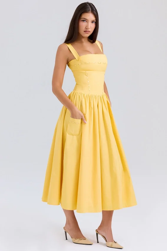 Vivien Apricot Cotton Midi Sundress Vivien Apricot Cotton Midi Sundress