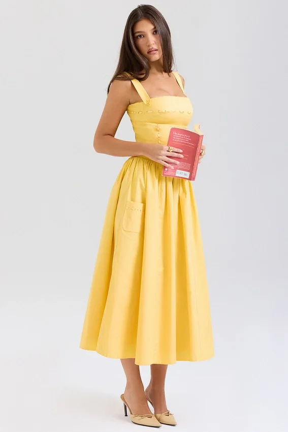 Vivien Apricot Cotton Midi Sundress Vivien Apricot Cotton Midi Sundress