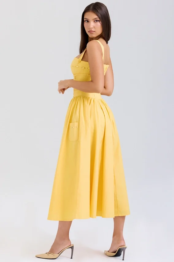 Vivien Apricot Cotton Midi Sundress Vivien Apricot Cotton Midi Sundress
