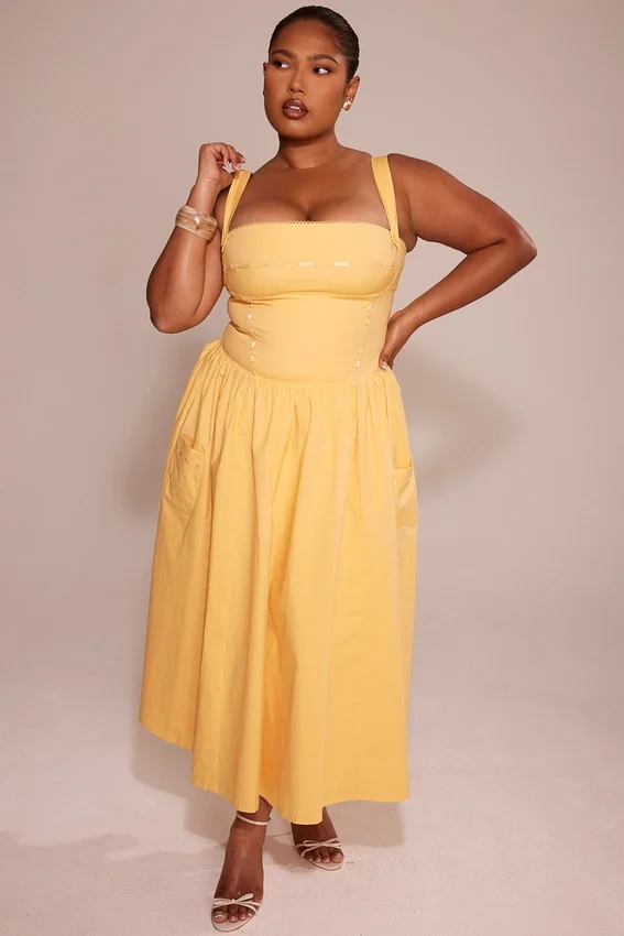 Vivien Apricot Cotton Midi Sundress Vivien Apricot Cotton Midi Sundress