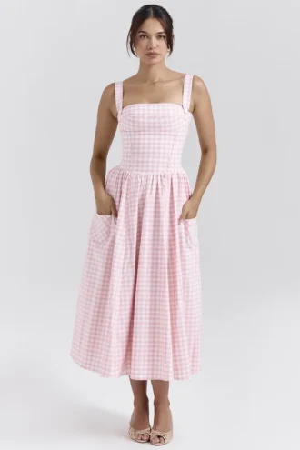 Vivien Strawberry Shortcake Gingham Midi Sundress