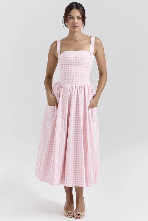 Vivien Strawberry Shortcake Gingham Midi Sundress Vivien Strawberry Shortcake Gingham Midi Sundress