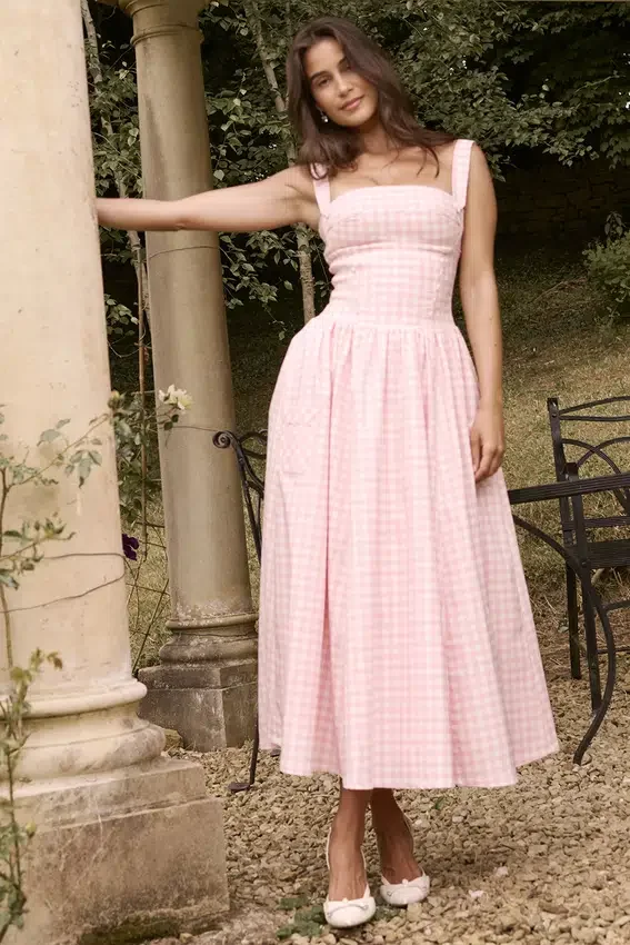 Vivien Strawberry Shortcake Gingham Midi Sundress Vivien Strawberry Shortcake Gingham Midi Sundress