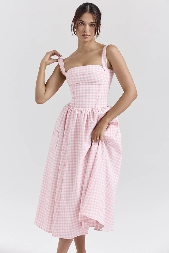 Vivien Strawberry Shortcake Gingham Midi Sundress Vivien Strawberry Shortcake Gingham Midi Sundress