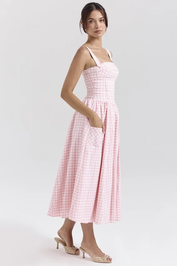 Vivien Strawberry Shortcake Gingham Midi Sundress Vivien Strawberry Shortcake Gingham Midi Sundress
