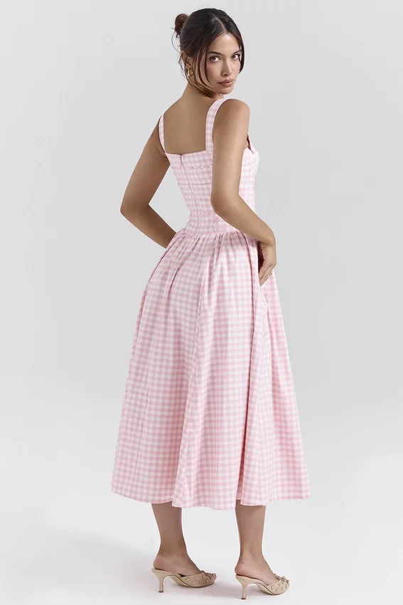 Vivien Strawberry Shortcake Gingham Midi Sundress Vivien Strawberry Shortcake Gingham Midi Sundress