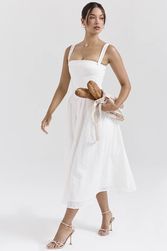 Vivien White Broderie Anglais Midi Sundress Vivien White Broderie Anglais Midi Sundress