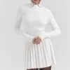 Willow White Cashmere Blend Pleated Skated Mini Dress Willow White Cashmere Blend Pleated Skated Mini Dress