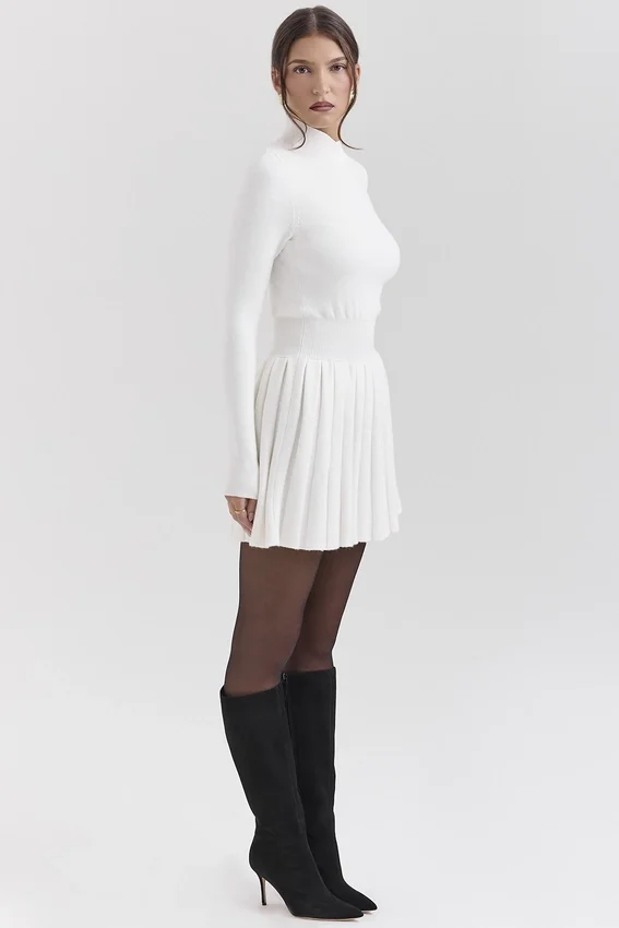 Willow White Cashmere Blend Pleated Skated Mini Dress Willow White Cashmere Blend Pleated Skated Mini Dress