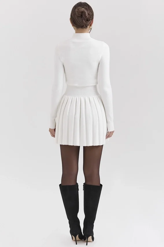Willow White Cashmere Blend Pleated Skated Mini Dress Willow White Cashmere Blend Pleated Skated Mini Dress