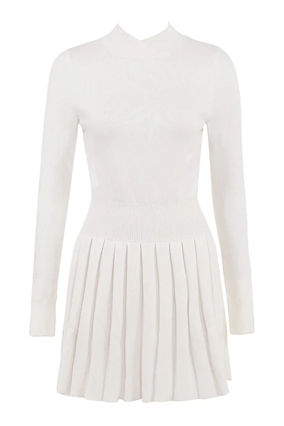 Willow White Cashmere Blend Pleated Skated Mini Dress Willow White Cashmere Blend Pleated Skated Mini Dress