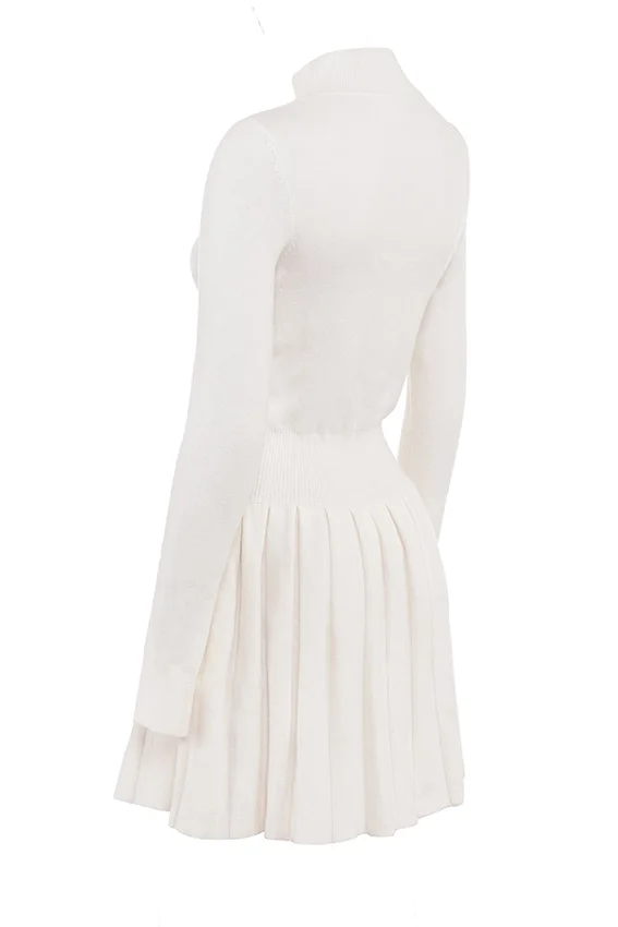 Willow White Cashmere Blend Pleated Skated Mini Dress Willow White Cashmere Blend Pleated Skated Mini Dress