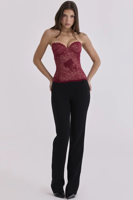 Yara Wine Lace Strapless Corset Top Yara Wine Lace Strapless Corset Top