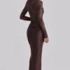 Yasmeen Espresso Brown Lace + Satin Draped Maxi Dress Yasmeen Espresso Brown Lace + Satin Draped Maxi Dress