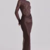 Yasmeen Espresso Brown Lace + Satin Draped Maxi Dress Yasmeen Espresso Brown Lace + Satin Draped Maxi Dress