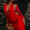 Yasmin Scarlet Plunge Midi Dress Yasmin Scarlet Plunge Midi Dress