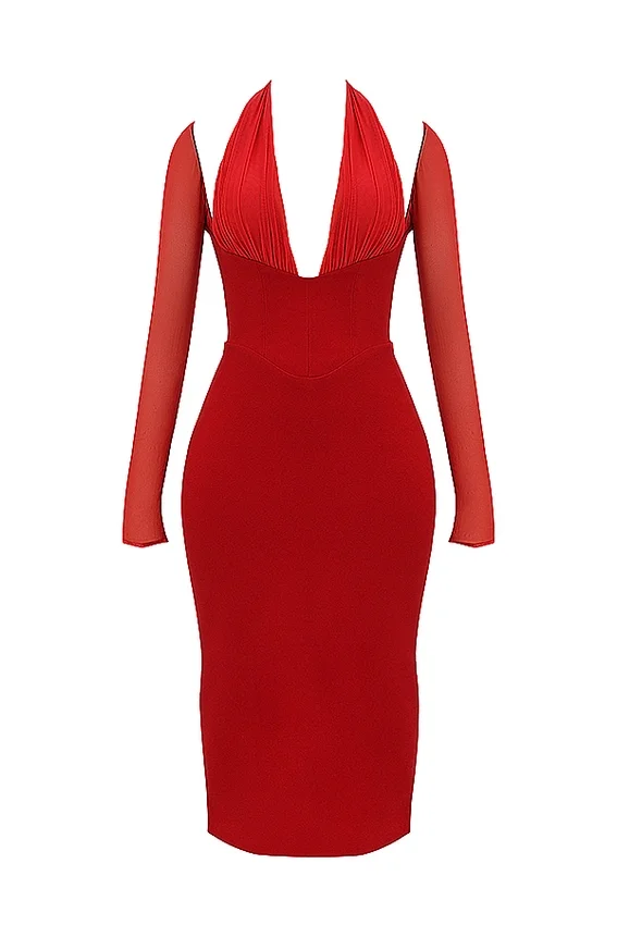 Yasmin Scarlet Plunge Midi Dress Yasmin Scarlet Plunge Midi Dress