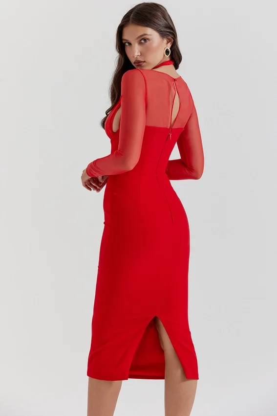 Yasmin Scarlet Plunge Midi Dress Yasmin Scarlet Plunge Midi Dress