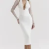 Yasmin White Plunge Midi Dress Yasmin White Plunge Midi Dress