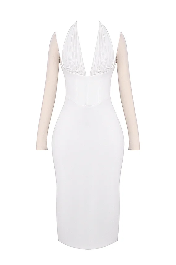Yasmin White Plunge Midi Dress Yasmin White Plunge Midi Dress