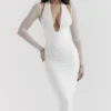 Yasmin White Plunge Midi Dress Yasmin White Plunge Midi Dress