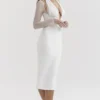 Yasmin White Plunge Midi Dress Yasmin White Plunge Midi Dress