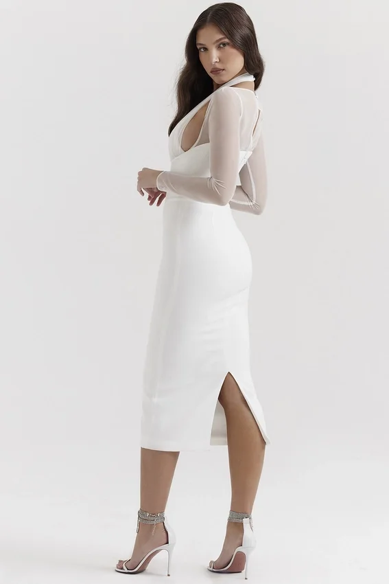 Yasmin White Plunge Midi Dress Yasmin White Plunge Midi Dress